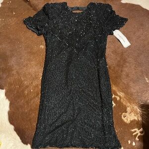 Vintage Silky Nites by Cherish Designs Fully Beaded Short Sleeve Cocktail Dress